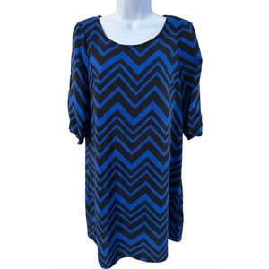 IZ Byer Chevron Print Tunic Dress - Blue‎ Black Casual Career - Size M
